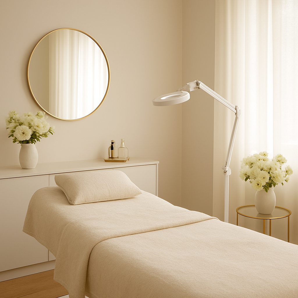 The serene, minimal interior of the Nikki Beautii studio
